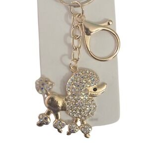 Sparkling Poodle Keychain Rhinestone Bling Dog Charm Gold Tone Women Accessories